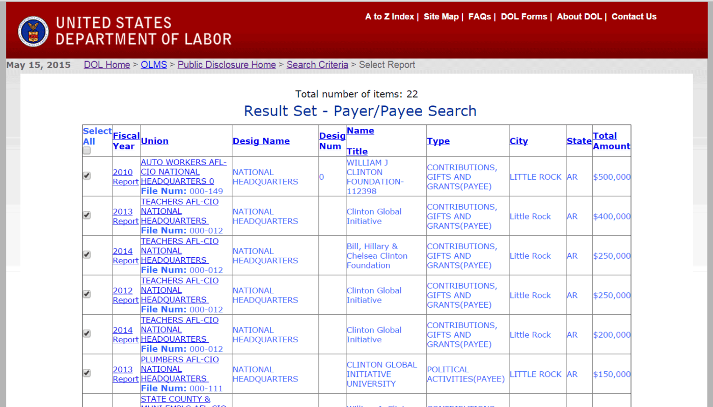 A screenshot of the payers search page.