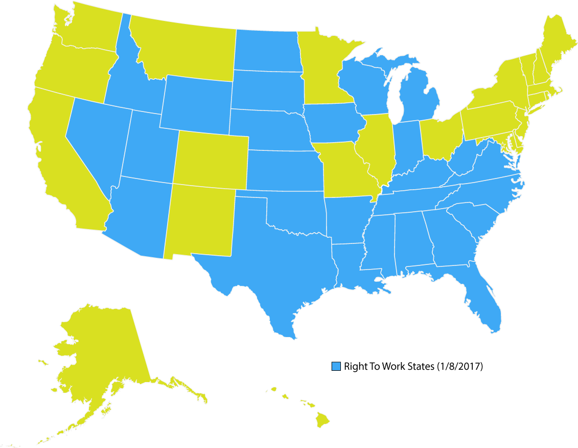 A map of the united states with blue and yellow colors.