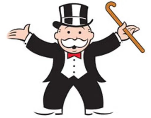 A cartoon of a man in a top hat and cane.