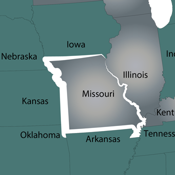 A map of the state of missouri with illinois highlighted.