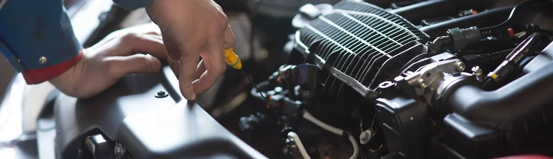 A person working on the engine of a car.