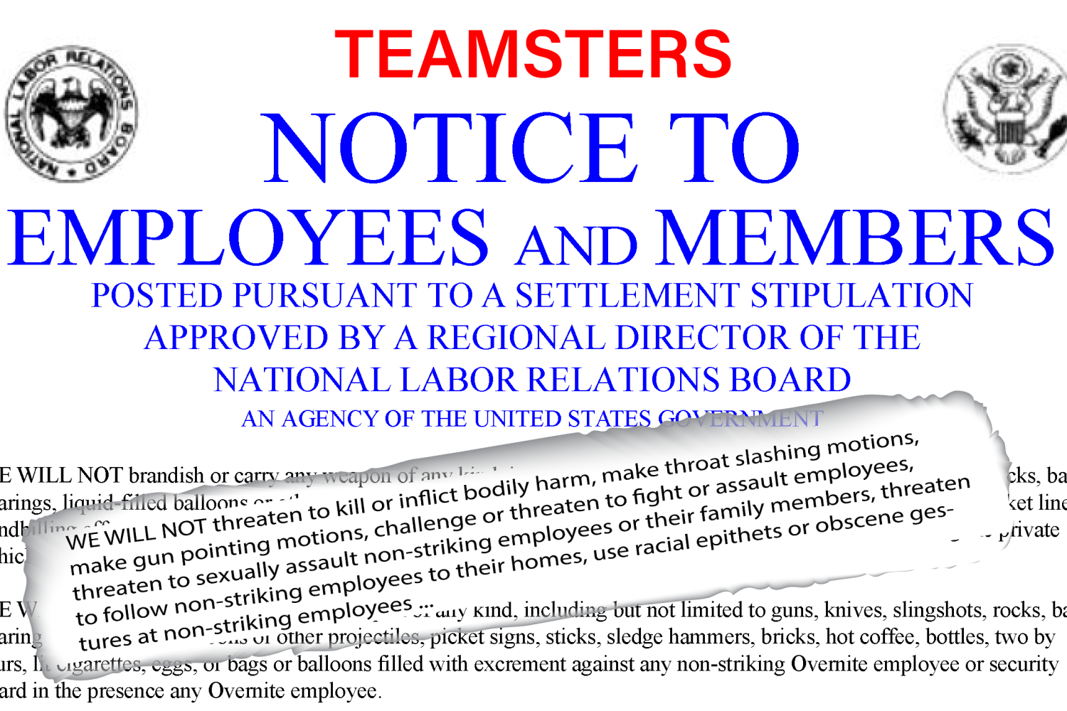A notice to employees and members of the national labor relations board.
