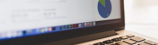 A laptop with a pie chart on the screen.