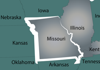 2013-Right-To-Work-States-Map-MO2 A map of the state of missouri with illinois highlighted.