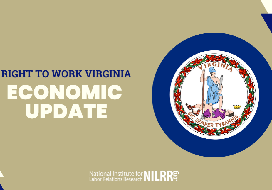 A picture of the state seal and words " how to work virginia economic update ".