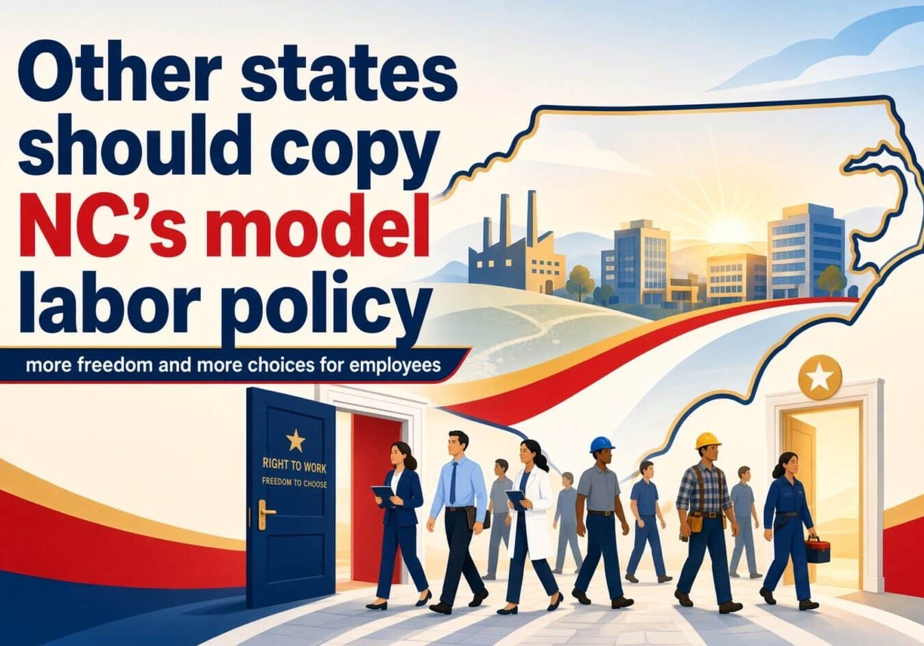 "North Carolina’s labor policy has long been rooted in choice. In 1947, it became one of the first states to enact a “right to work” law, which allowed employees to opt out of mandatory union dues. ... The result has been prosperity. Since 1960, North Carolina has added GDP and jobs at a faster rate than the national average. ... it has created an overwhelmingly attractive business environment, ranking first in CNBC’s 2025 rankings of the best states for business."